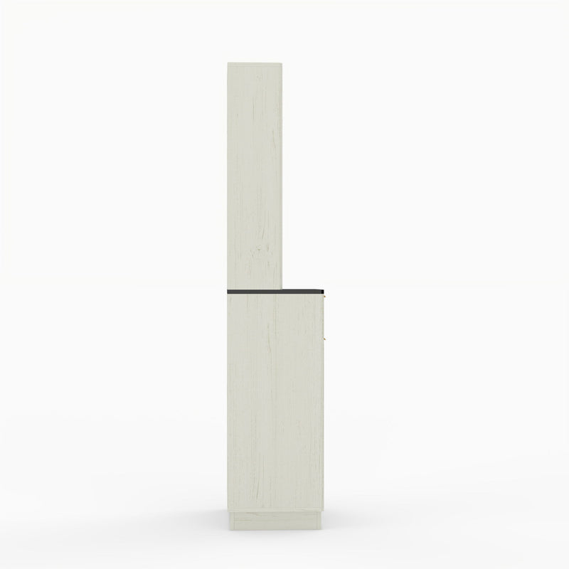 Tall Narrow Fluted Storage Cabinet With Trash Bin Compartment For Kitchen (Trash Can Not Included)