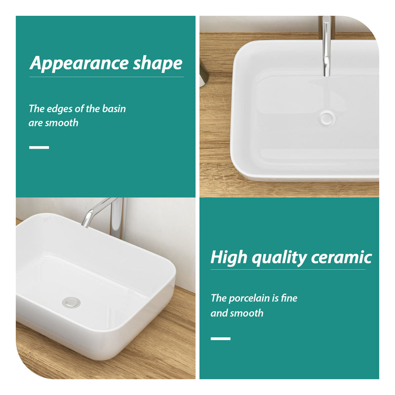 Rectangular Vessel Bathroom Sink, Modern - White