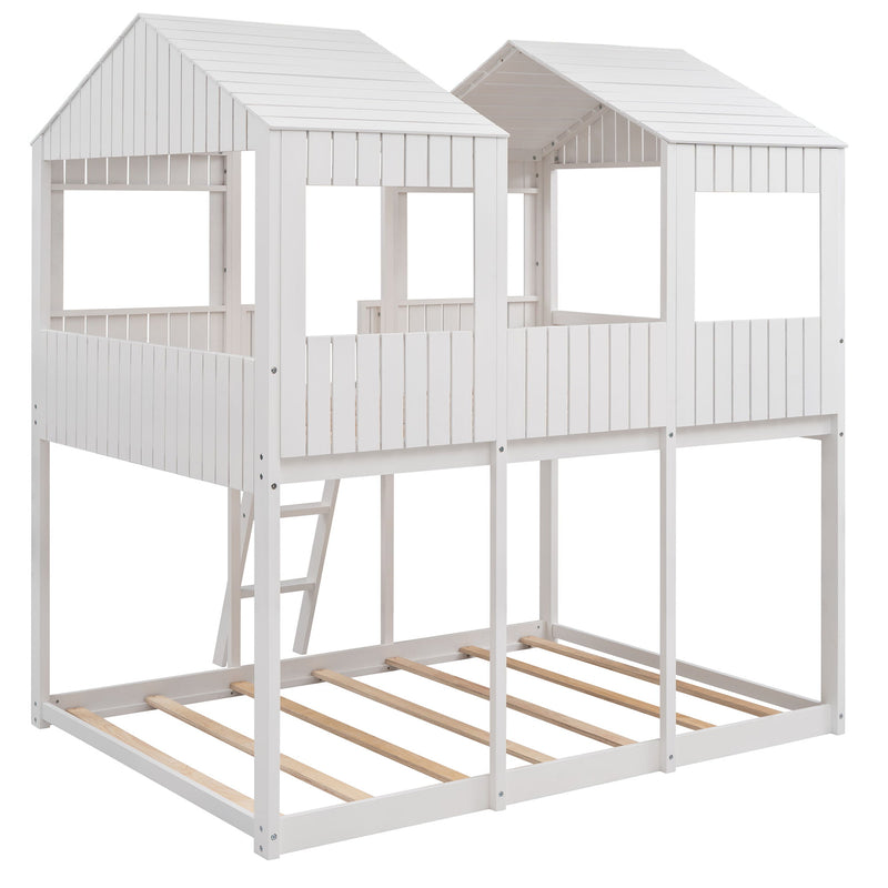 Bunk Bed With Roof, Window, Guardrail, Ladder