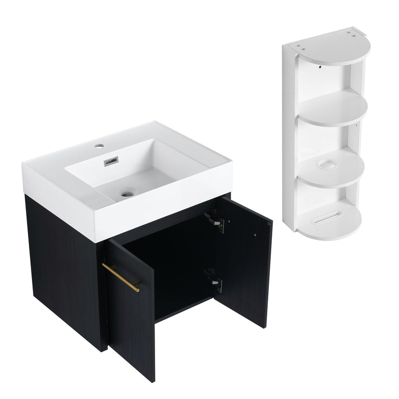 Modern Wall Mounted Bathroom Vanity With Resin Sink And Storage Rack
