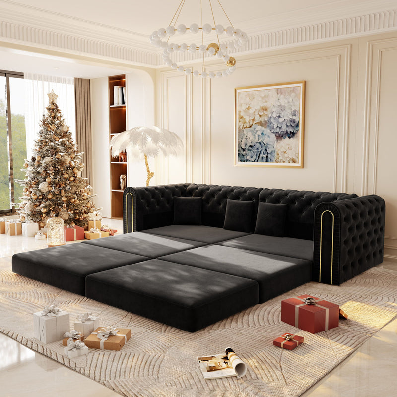 3-In-1 Convertible Sleeper Sofa With Movable Ottoman For Living Room