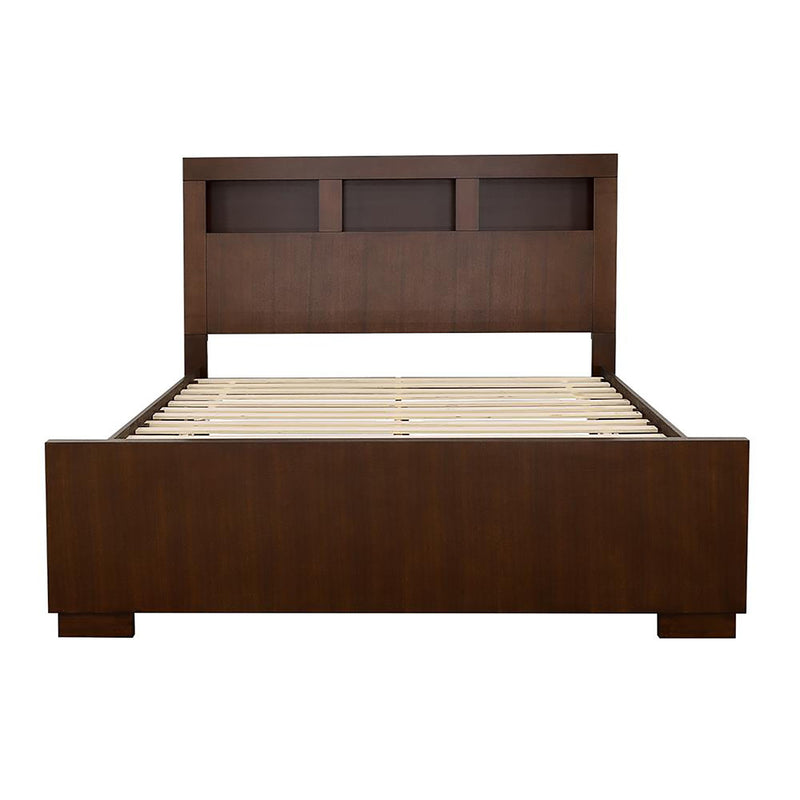 Queen Bed With Bookcase Headboard - Brown