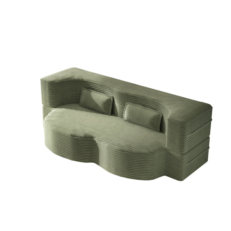 Modern Floor Sofa With 2 Pillows, Convertible Twin Size Folding Mattress For Living Room
