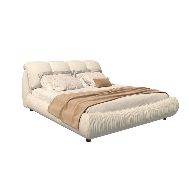 Luxury Upholstered Platform Bed With Oversized Padded Backrest And Solid Wood Frame