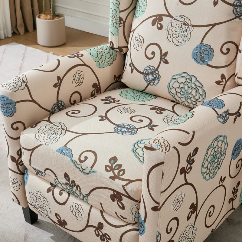 Wingback Recliner Chair With Padded Arms - Beige