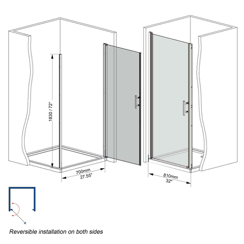 Shower Door With Explosion Proof Safety Film - Brushed Nickel