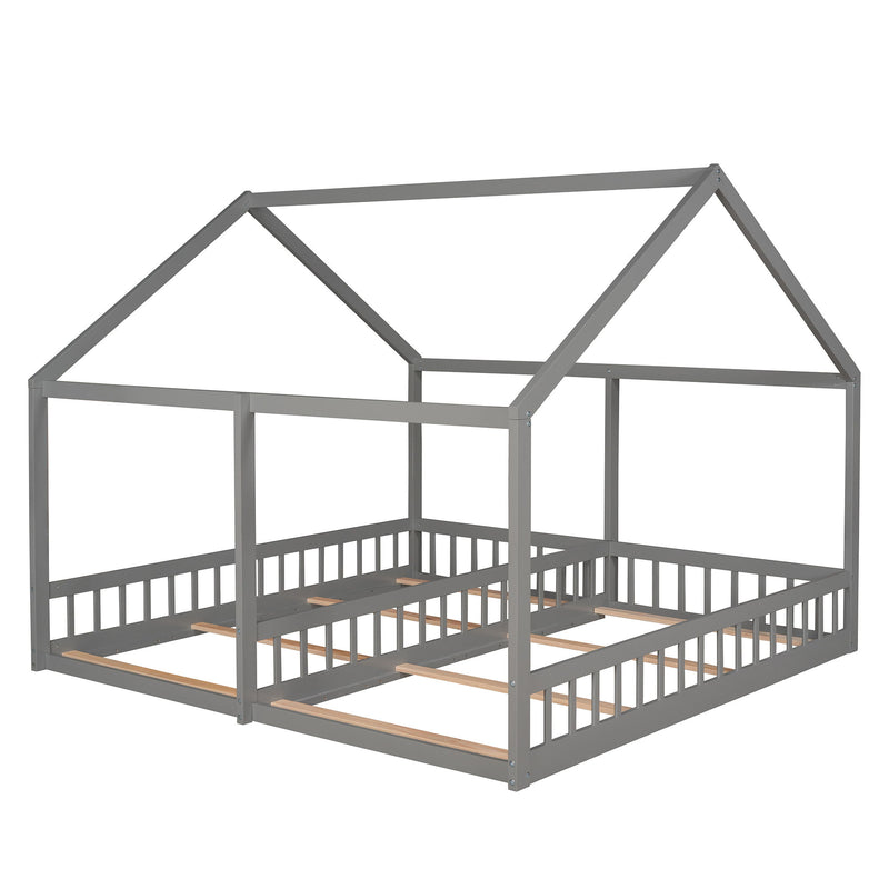 House Platform Beds, 2 Shared Beds, Metal Frame With Guardrails