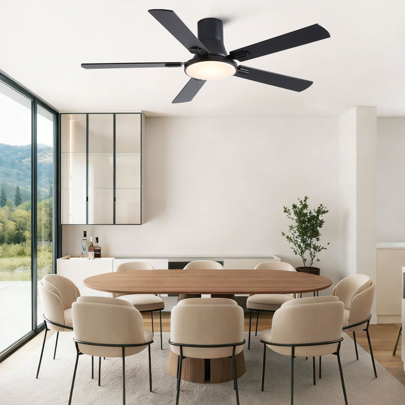 Flush Mount Ceiling Fans With LED Light And Remote Control, 5 Blades