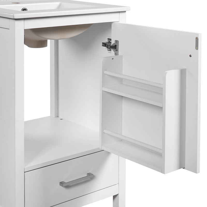 Bathroom Vanity With Ceramic Sink, Soft Close Drawers, Door Organizer, Divider Drawer, Adjustable Foot Pads
