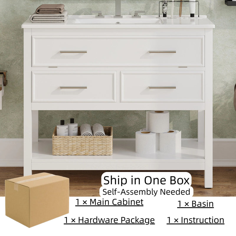 Bathroom Vanity With Ceramic Sink, Tip Out Tray & 2 Full Extension Drawers