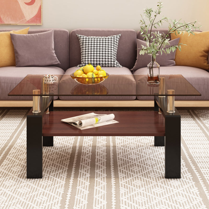 Modern Rectangular Coffee Table With Tempered Glass Top
