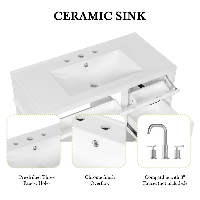 Modern Bathroom Vanity With Sink Top, Flip Drawer Design