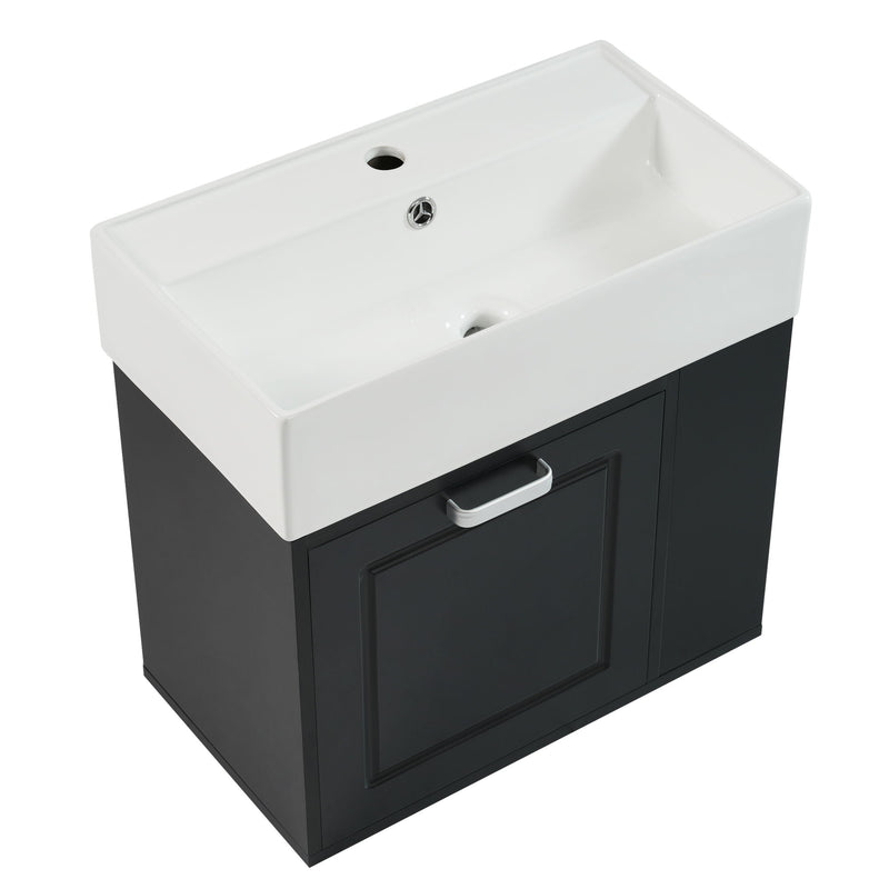 Modern Wall Mounted Bathroom Vanity With Sink, Soft Close Drawer, Adjustable Shelf, Toilet Paper Holder