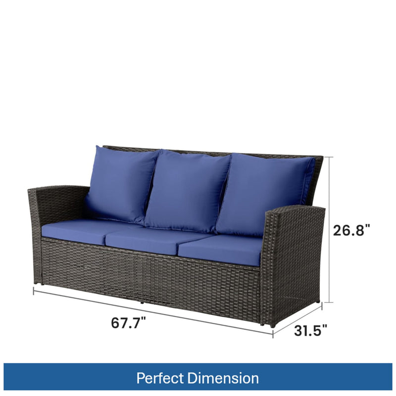 All-Weather Wicker 3 Seat Patio Sofa With Thick Cushions