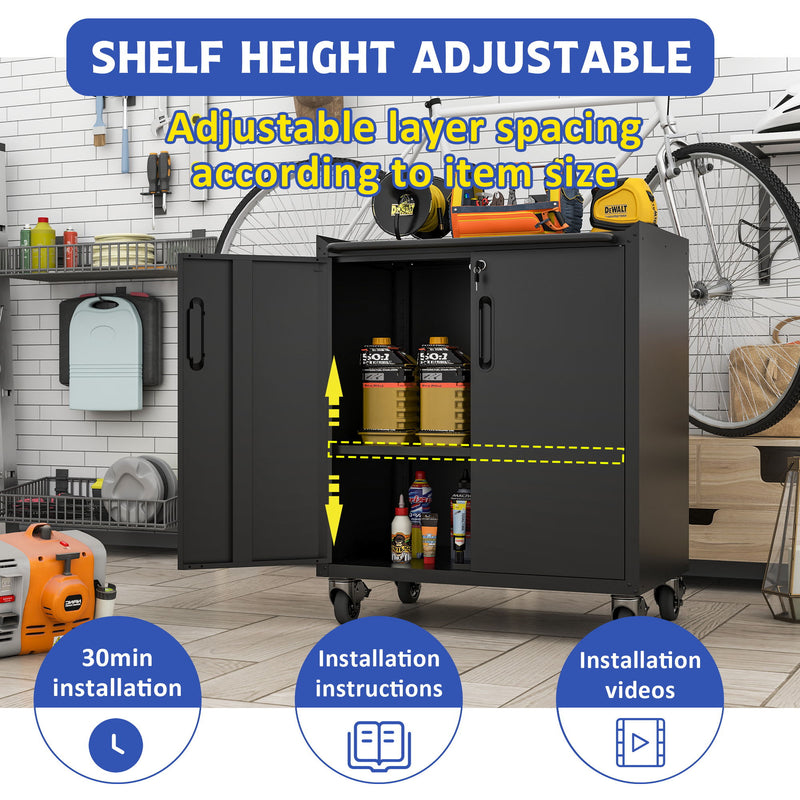 Heavy Duty Metal Garage Storage Cabinet With Wheels Sturdy Tool Organizer