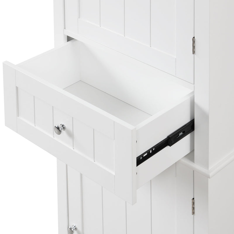 Tall Freestanding Bathroom Storage Cabinet With Drawer And Adjustable Shelf