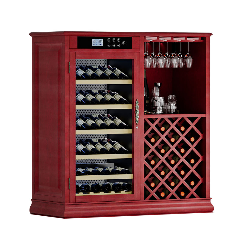 69 Bottle Wine Fridge With Touch Control, LED Lighting, Humidity Regulation - Cherry