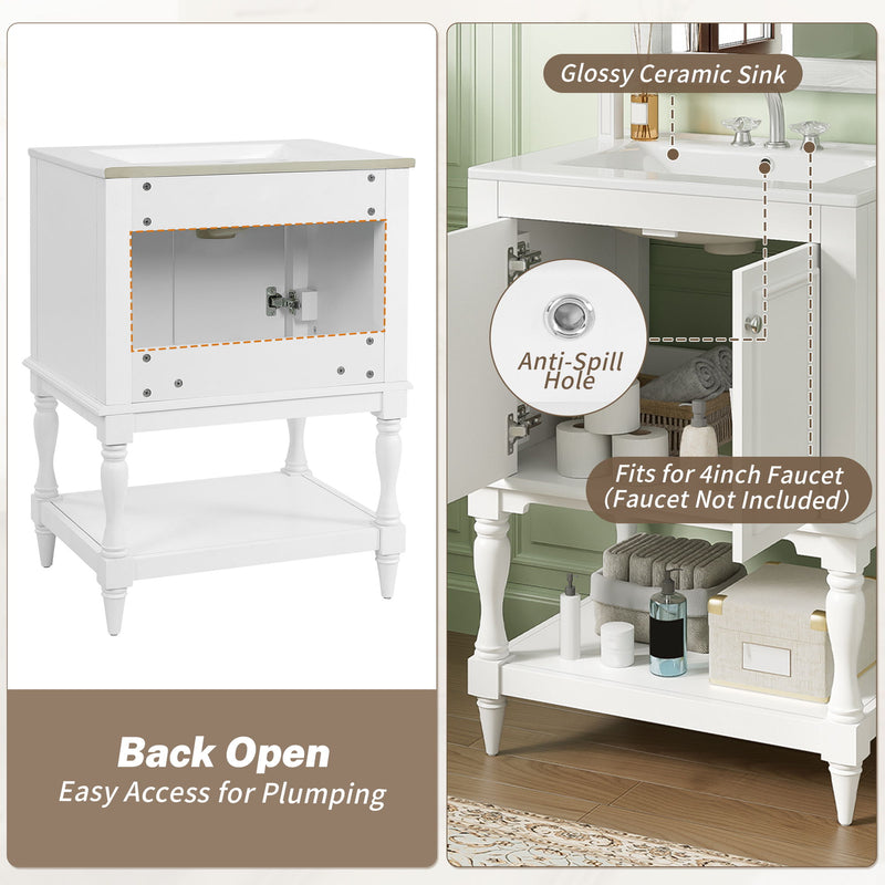 Modern Bathroom Vanity With Sink, Rectangular Cabinet With Open Shelf And Closed Storage