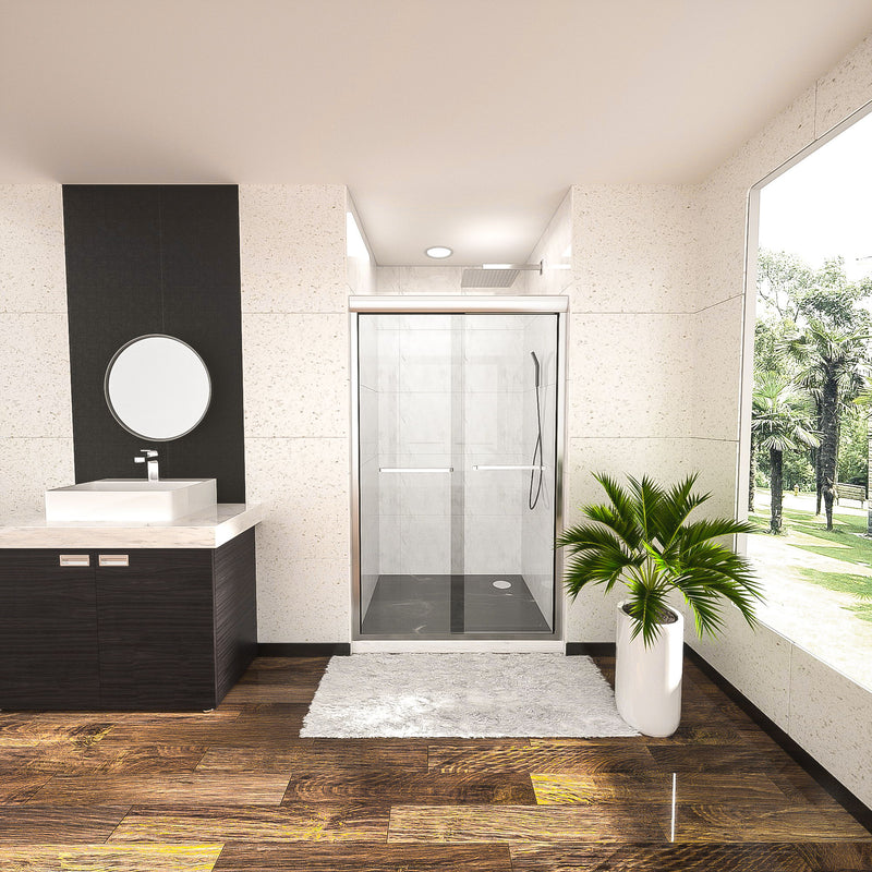 Modern Double Sliding Shower Enclosure, Tempered Glass