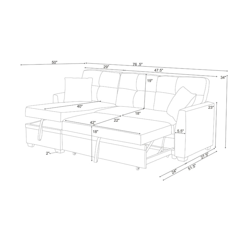 Upholstered Sectional & Pull Out Bed And Chaise Storage