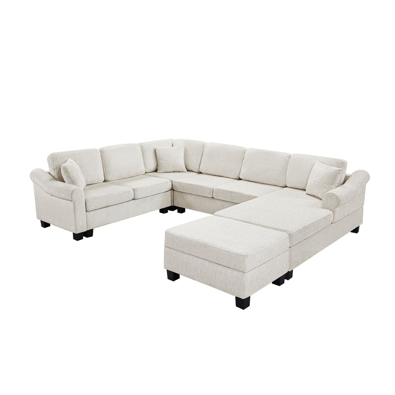 Contemporary U - Shaped Sectional Sofa With Movable Storage Ottoman