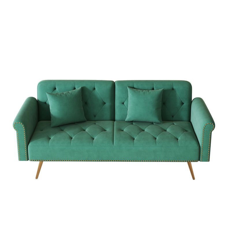 Luxurious Sofa Bed With Nail Head Trim And Matching Pillow