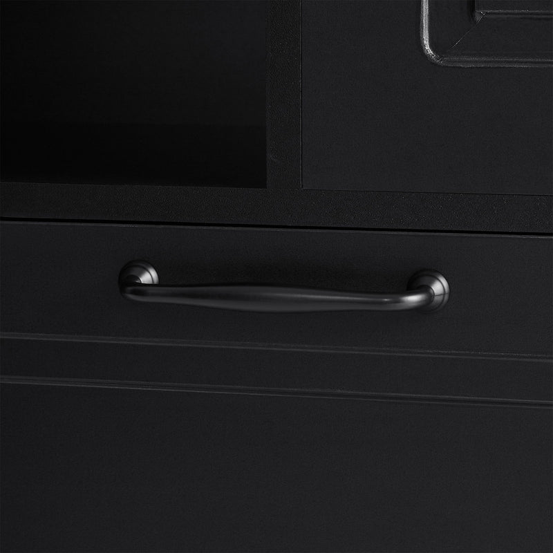 Modern Tall Storage Cabinet With Adjustable Shelves, Flip-Out Basket & Enclosed Doors