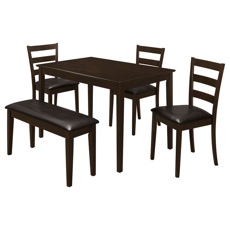 Arvin - 5 Piece Dining Set With Rectangular Table And Bench With Seats - Cappuccino