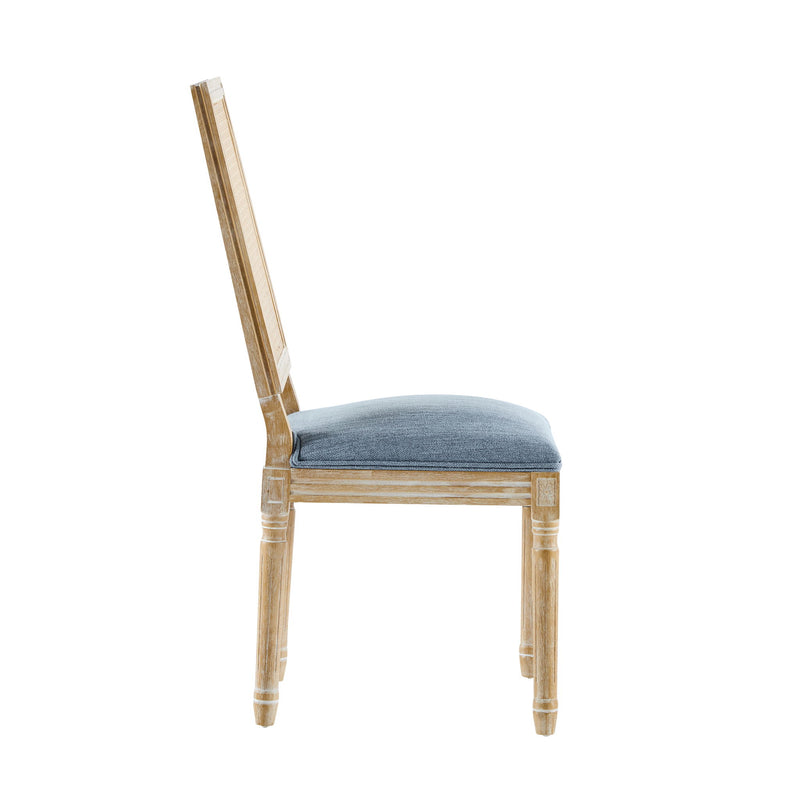 French Country Dining Chair With Rectangular Cane Backrest And Smooth Upholstered Seating
