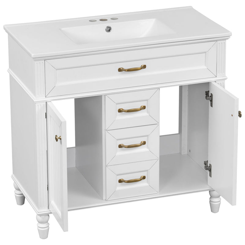 Bathroom Vanity With Sink, Flip-Out Top Drawer, Soft Close Doors, 2 Storage Drawers