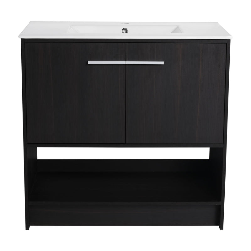 Modern Bathroom Vanity With Ceramic Sink, Freestanding Cabinet, Soft Closing Doors