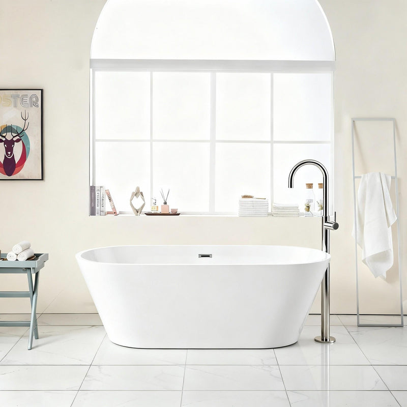Gloss Freestanding Bathtub With Drain, Stand Alone Soaking Tub