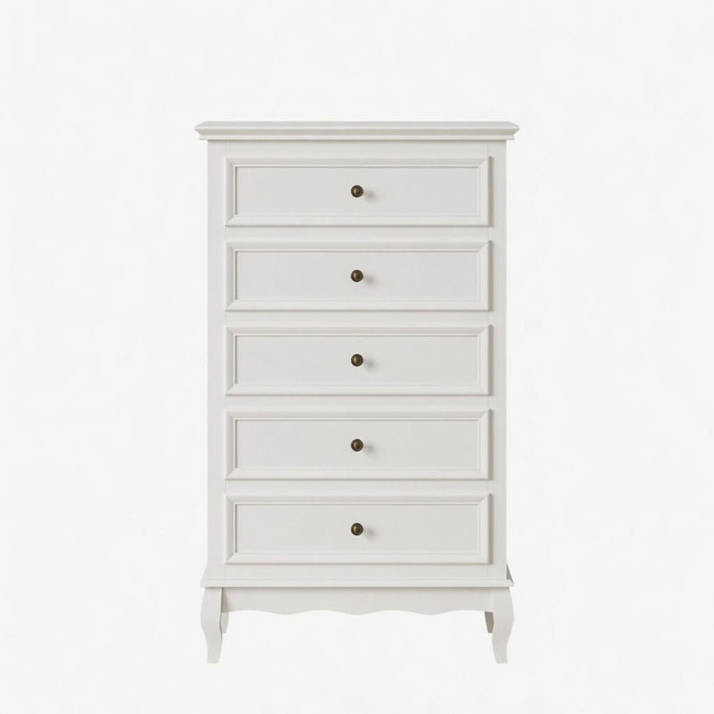 5 Drawer Tall Wide Chest Of Drawers - White