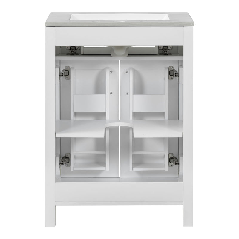 Modern Bathroom Vanity With Ceramic Sink, Soft-Close Doors, Flip Drawer, U-Shaped Shelves, Elegant Storage Solution