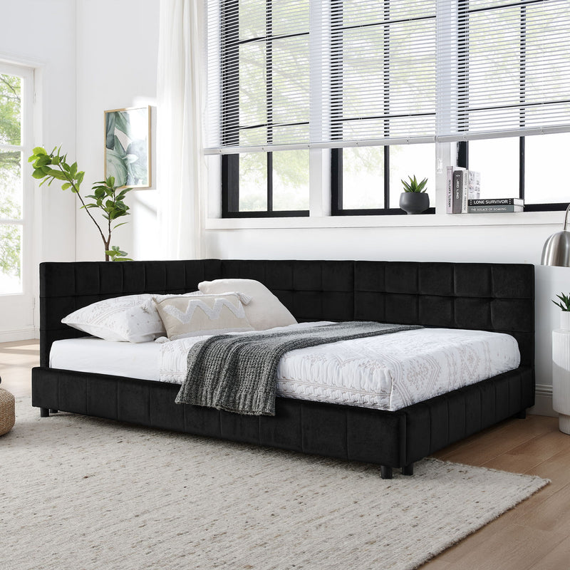 Storage Elegant Upholstered Tufted Bed Frame With Backrest And Armrests