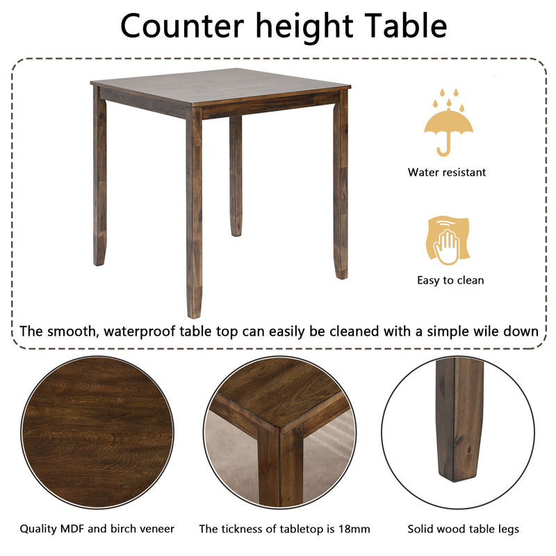 5 Piece Dining Table Set, Wooden Dining Square Table Set For 4