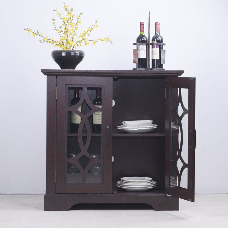 Modern Sideboard With Tempered Glass Doors - Ox Blood Red