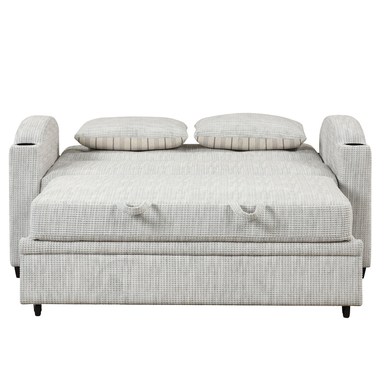 Pull Out Loveseat Sofa With Adjsutable Backrest, 2 Pillows, Cup Holders, USB Ports For Living Room