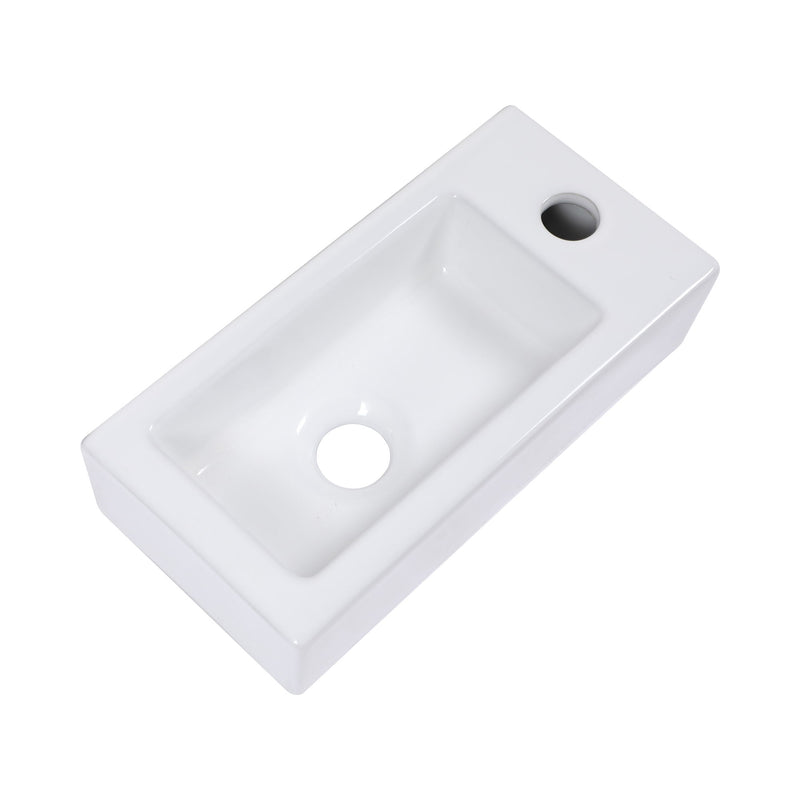 Modern Ceramic Rectangle Wall Mount Bathroom Sink With Single Faucet Hole - White