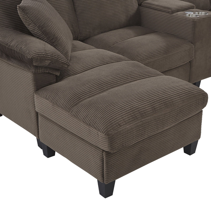 Modern U - Shaped Sectional Sofa With Storage Ottomans, USB Ports, And Cup Holders