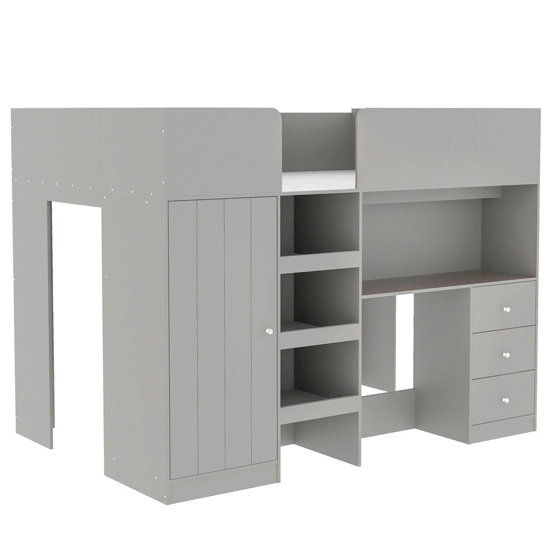 Loft Bed With Built In Wardrobe, Desk, Shelves, And Drawers