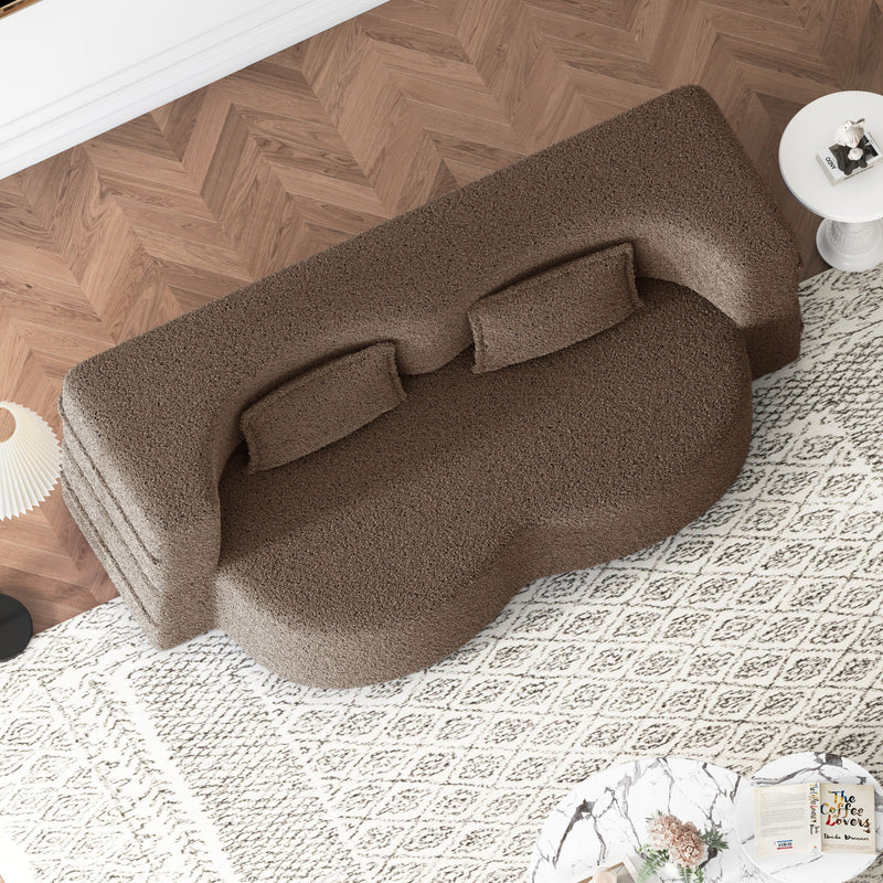 Modern Floor Sofa, With 2 Pillows, Convertible Teddy Fabric Foam Filled Bed