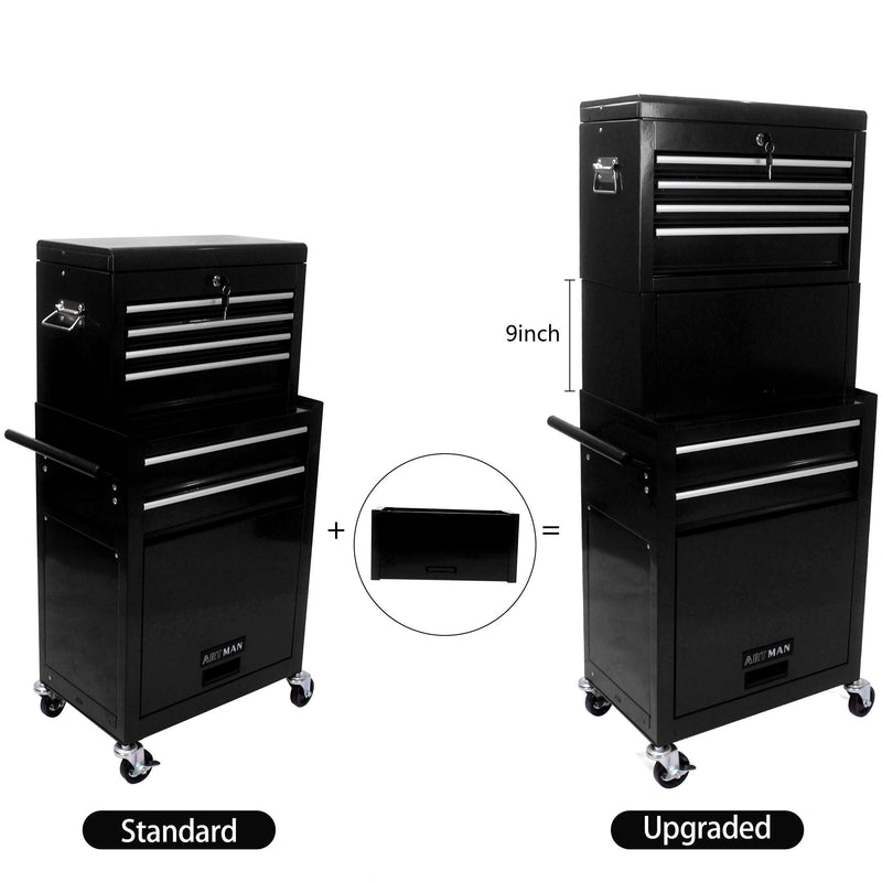6 Drawer Lockable Tool Cabinet On Wheels, Steel Rolling Tool Chest With Detachable Toolbox