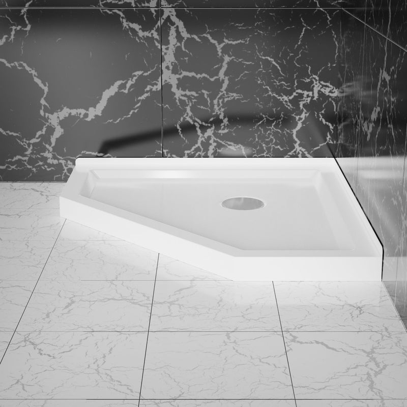 Neo Angle Corner Drain Shower Base - White