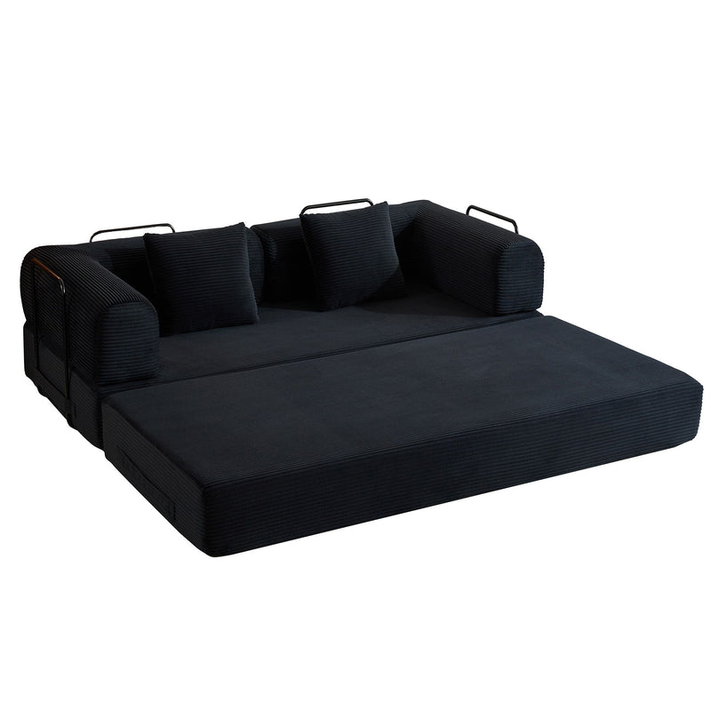 Convertible Sleeper Sofa Bed With Cylindrical Pillow, With Fixed Shape Frame