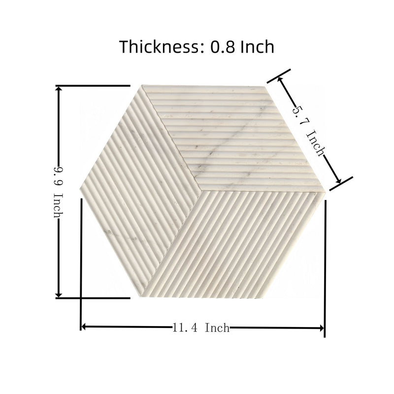 Hexagon Natural Stone Marble Tile, 3D Fluted (Set of 12)