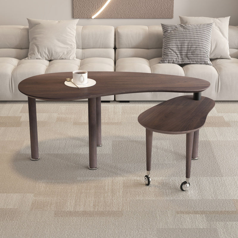 Rotatable Coffee Table With Solid Legs, 360 Degree Swivel, Waterproof - Walnut