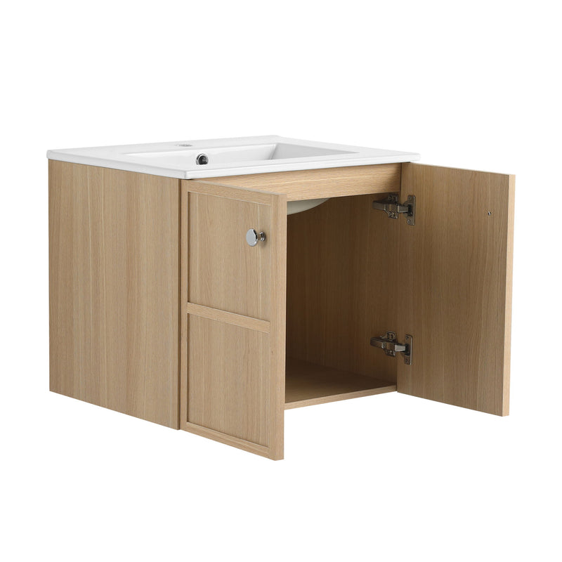 Wall Mounted Bathroom Vanity With Ceramic Sink And 2 Soft Closing Doors