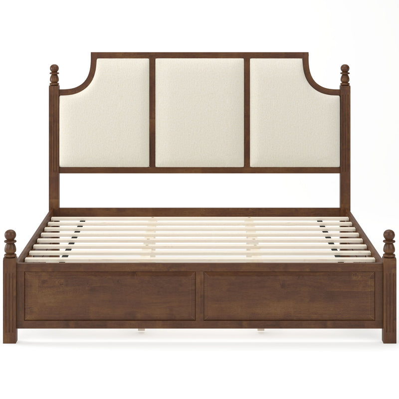 Farmhouse Platform Bed Frame & Tall Upholstered Headboard