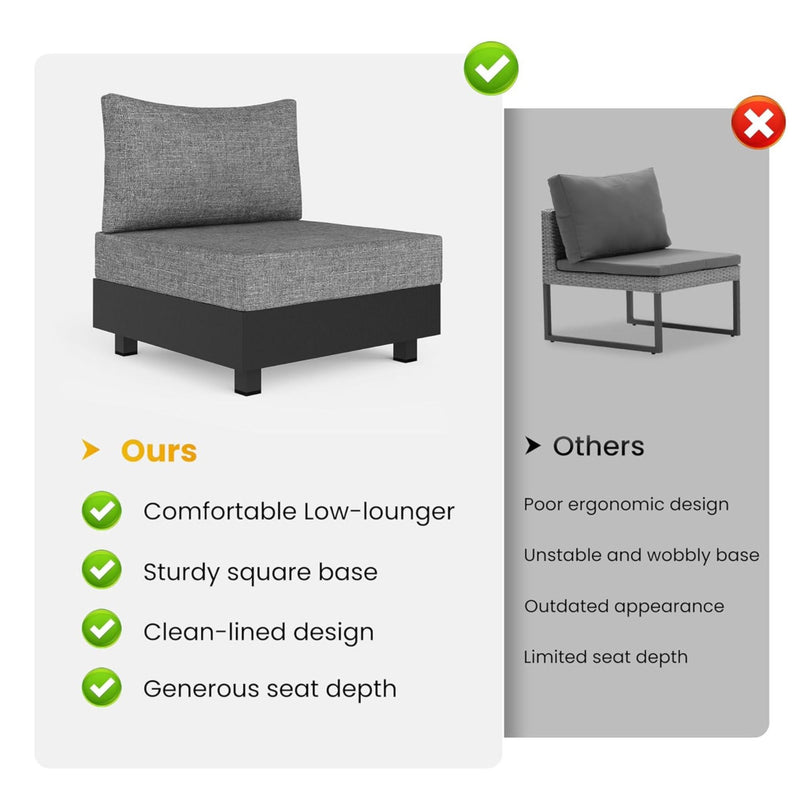 Patio Sectional Set With Modular Armless Chairs And Coffee Table - Gray